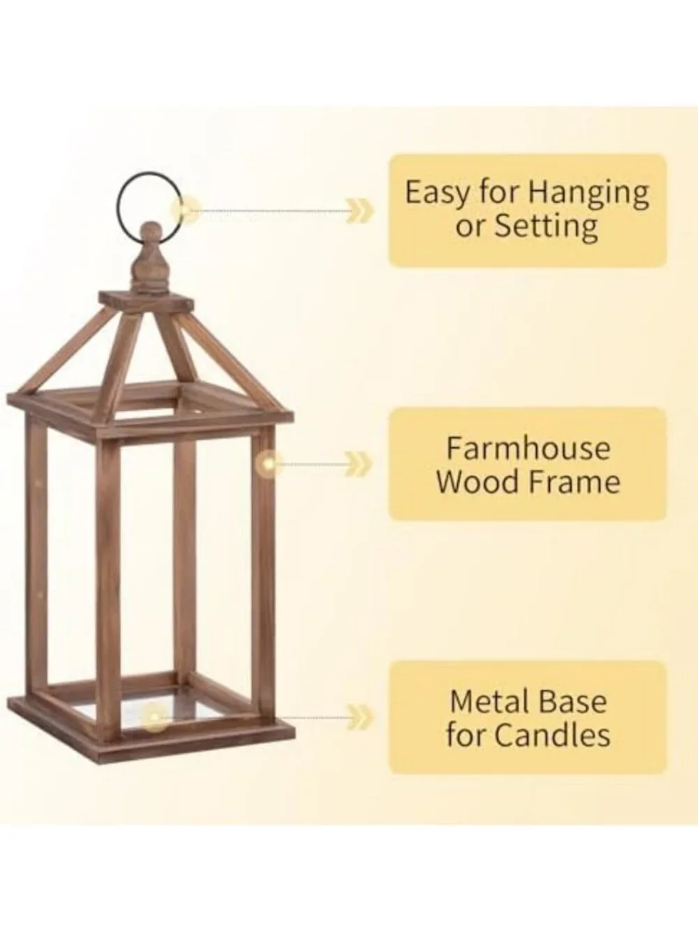 Rustic Wood Candle Lanterns Set of 2 - Decorative Brown Home Decor Accent
